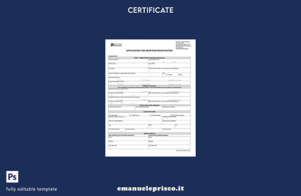 modello di certificato di adozione del registro di New York in stile verificato 